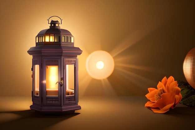 Sfondo lanterna vintage per Ramadan Mubarak Eid con sfondo spazio copia Generativo AI