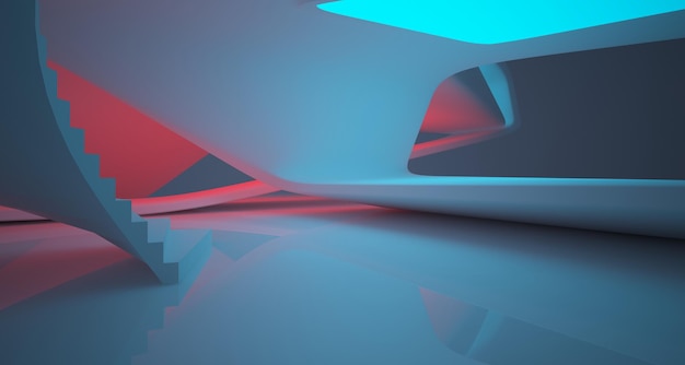 Sfondo minimalista architettonico astratto Spettacolo laser nello spettro ultravioletto Moderno