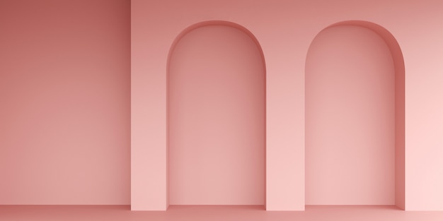 Sfondo minimalista con arco, rendering 3d.