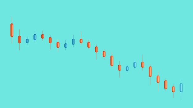 Sfondo minimo per gli investimenti, grafico a candele di tendenza al ribasso per la visualizzazione del trading. rendering 3d