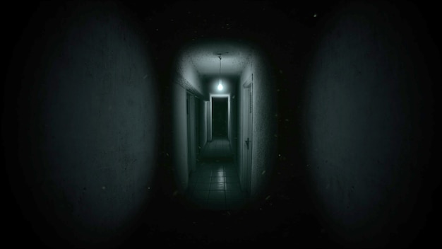 Sfondo mistico horror con corridoio buio della stanza. Contesto astratto di halloween di festa. Illustrazione 3D di lusso ed elegante del tema di halloween