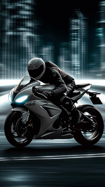 Sfondo mobile verticale con intensità di motociclista con sfondo bianco e nero per ciclisti sportivi