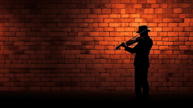 Sfondo muro di mattoni per la silhouette del violinista