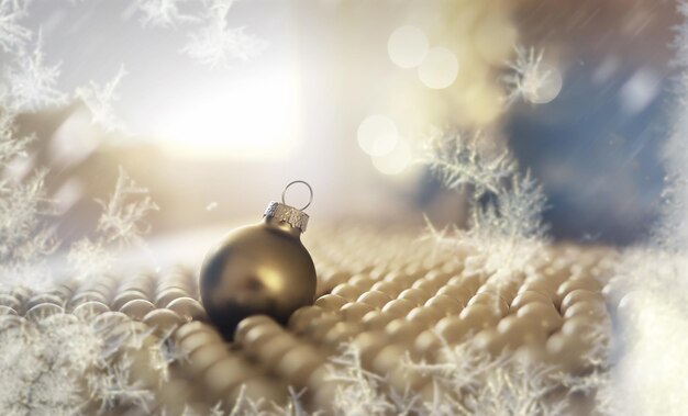 Sfondo Natale astratto Cartolina congelata con decorazioni a forma di albero di Natale e palline