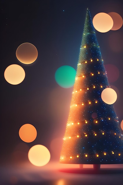 Sfondo natalizio astratto con albero di Natale sfocato e luci sul retro effetto Boken