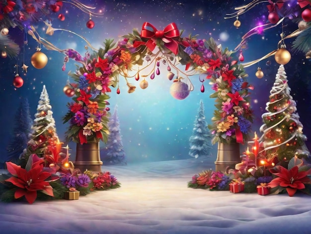 Sfondo natalizio con arco festivo e decorazioni splendidamente adornate