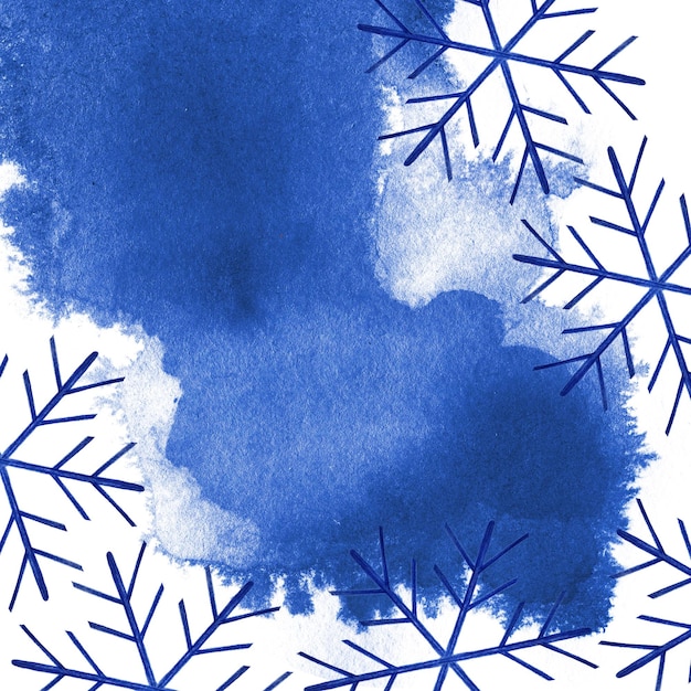 Sfondo natalizio disegnato a mano Carta digitale acquerello blu con fiocchi di neve natalizi disegnati da matite colorate