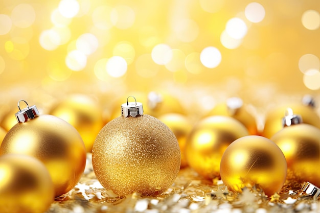 Sfondo natalizio giallo con decorazioni festive Festeggia il nuovo anno con oro rosso