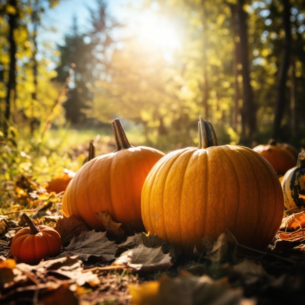 Sfondo naturale autunnale con zucche