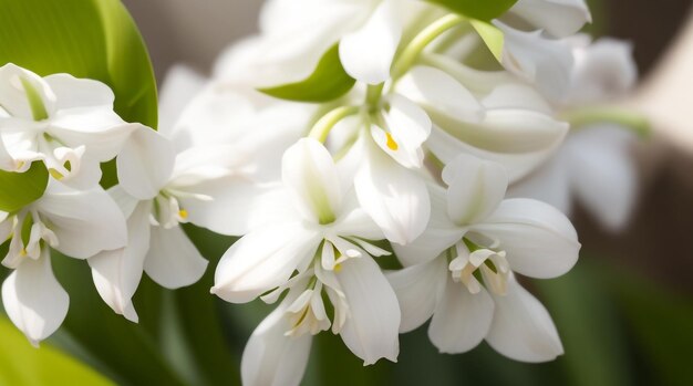 Sfondo naturale di purezza sbocciante del primo piano del giacinto bianco che cattura i dettagli luminosi