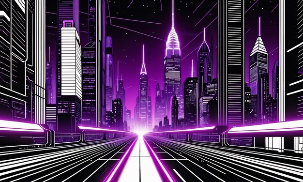 sfondo neon synthwave retro cyber punk city room colori futuristici magenta viola