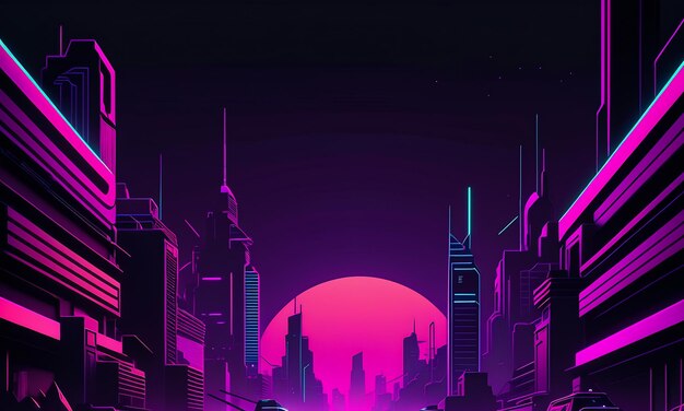 sfondo neon synthwave retro cyber punk city room colori futuristici magenta viola