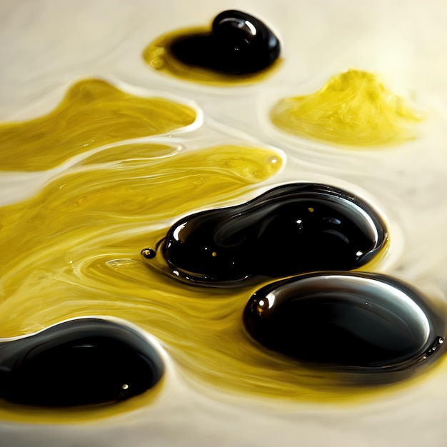 Sfondo nero e giallo con vernice liquida. Illustrazione digitale