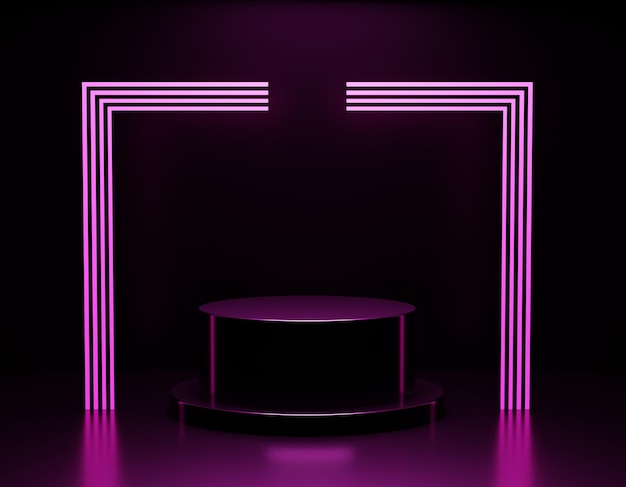 sfondo nero e podio del prodotto con luce rosa
