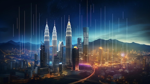 Sfondo notturno creativo della città di Kuala Lumpur con luce