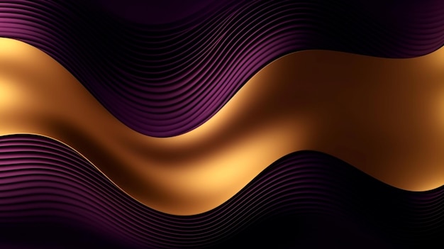 Sfondo ondulato dorato e viola metallizzato 3D IA generativa