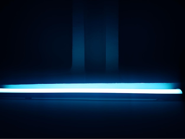 Sfondo orizzontale della lampada illuminata al neon blu