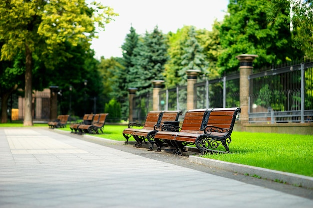 Sfondo orizzontale delle panchine del parco della città hd