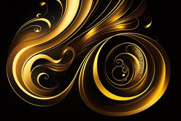 Sfondo oro e nero con un design swirly.