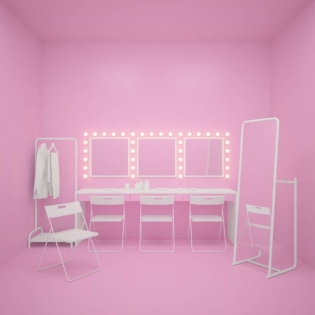 Sfondo per camerino rosa. Rendering 3D