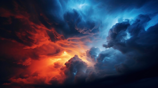 Sfondo per condizioni meteorologiche estreme nuvola densa con colore rosso arancio blu