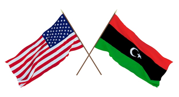 Sfondo per disegnatori illustratori Bandiere del giorno dell'indipendenza nazionale degli Stati Uniti d'America e della Libia