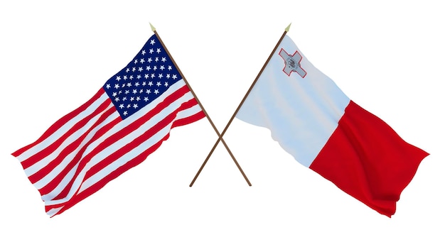 Sfondo per disegnatori illustratori Bandiere del giorno dell'indipendenza nazionale degli Stati Uniti d'America USA e Malta