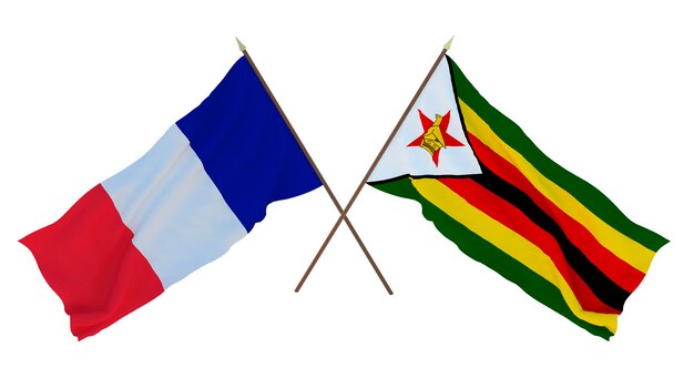 Sfondo per disegnatori illustratori Bandiere del giorno dell'indipendenza nazionale Francia e Zimbabwe