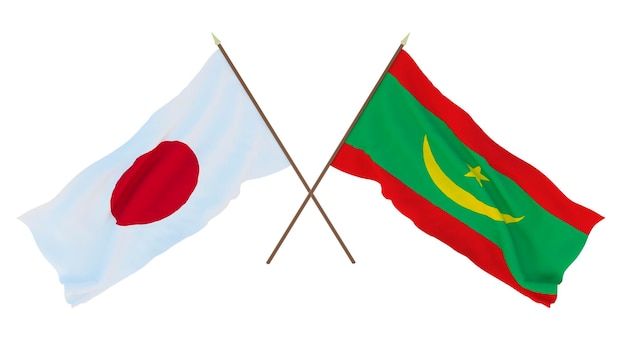 Sfondo per disegnatori illustratori Bandiere del giorno dell'indipendenza nazionale Giappone e Mauritania