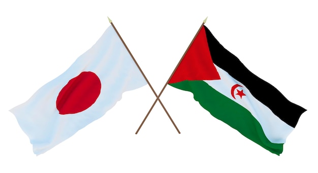 Sfondo per disegnatori illustratori Bandiere del giorno dell'indipendenza nazionale Giappone e Sahara occidentale