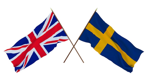 Sfondo per disegnatori illustratori Bandiere del giorno dell'indipendenza nazionale Il Regno Unito di Gran Bretagna, Irlanda del Nord e Svezia