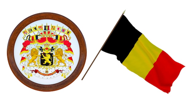 Sfondo per editori e designer Illustrazione 3D della festa nazionale Bandiera e stemma del Belgio