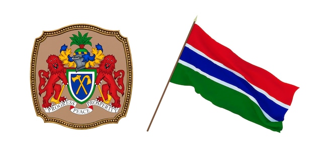 Sfondo per editori e designer Illustrazione 3D della festa nazionale Bandiera e stemma del Gambia