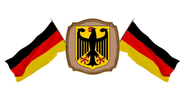 Sfondo per editori e designer Illustrazione 3D della festa nazionale Bandiera e stemma della Germania