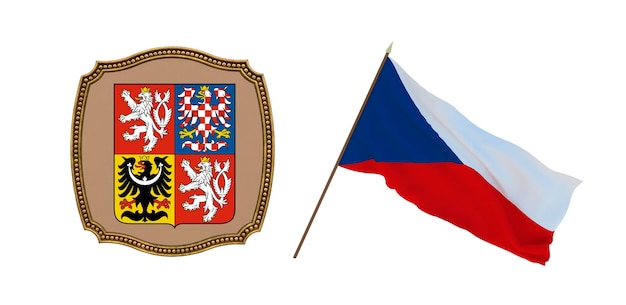 Sfondo per editori e designer Illustrazione 3D della festa nazionale Bandiera e stemma della Repubblica Ceca