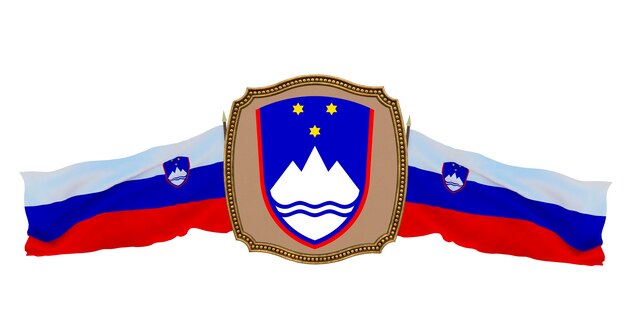Sfondo per editori e designer Illustrazione 3D della festa nazionale Bandiera e stemma della Slovenia