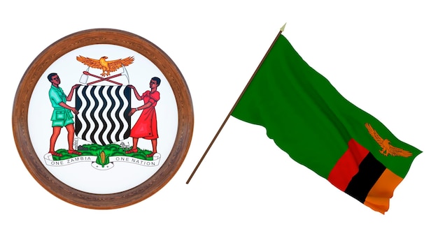 Sfondo per editori e designer Illustrazione 3D della festa nazionale Bandiera e stemma dello Zambia