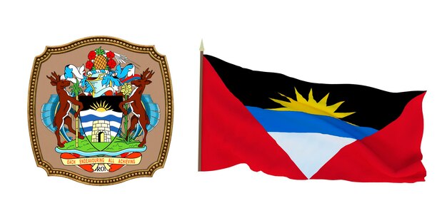 Sfondo per editori e designer Illustrazione 3D della festa nazionale Bandiera e stemma di Antigua e Barbuda