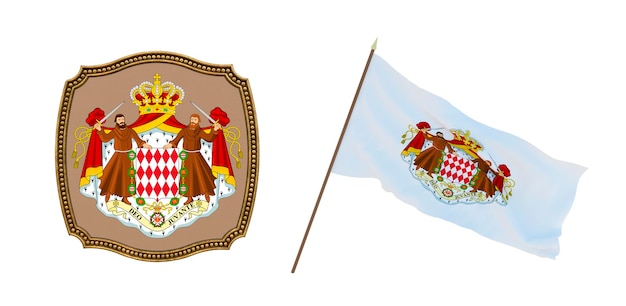 Sfondo per editori e designer Illustrazione 3D della festa nazionale Bandiera e stemma di Monaco