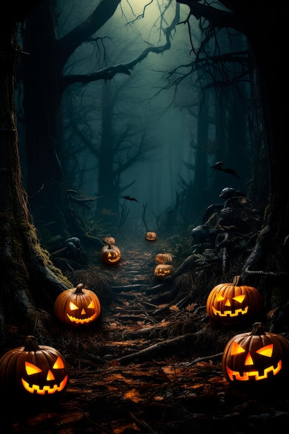 sfondo per Halloween con zucche e spettrali