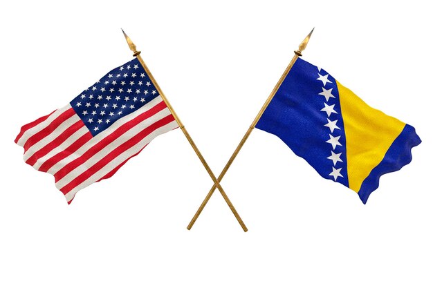 Sfondo per i progettisti Giornata nazionale Bandiere nazionali degli Stati Uniti d'America USA e Bosnia ed Erzegovina