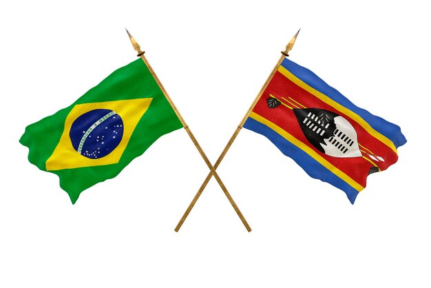 Sfondo per i progettisti Giornata nazionale Modello 3D Bandiere nazionali della Repubblica popolare del Brasile e dell'Eswatini