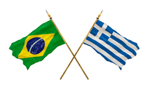 Sfondo per i progettisti Giornata nazionale Modello 3D Bandiere nazionali della Repubblica popolare del Brasile e della Grecia
