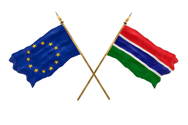 Sfondo per i progettisti Giornata nazionale Modello 3D Bandiere nazionali Unione europea e Gambia