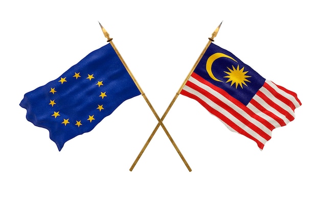 Sfondo per i progettisti Giornata nazionale Modello 3D Bandiere nazionali Unione europea e Malesia