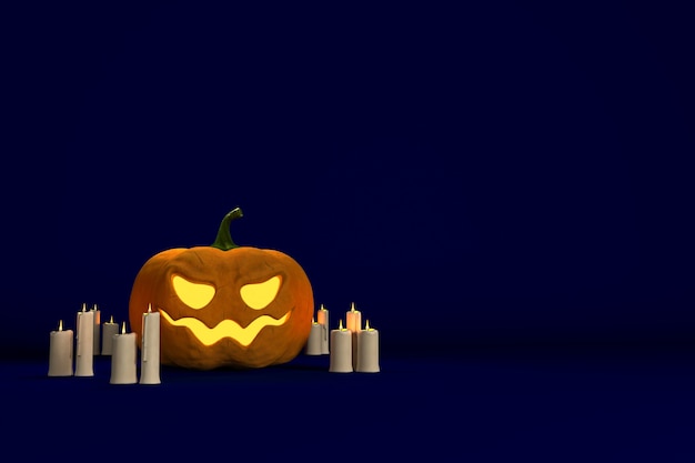 Sfondo per la progettazione grafica per le vacanze di Halloween con una zucca e candele