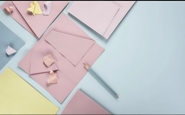 Sfondo piatto geometrico di carta di colore pastello blu e rosa