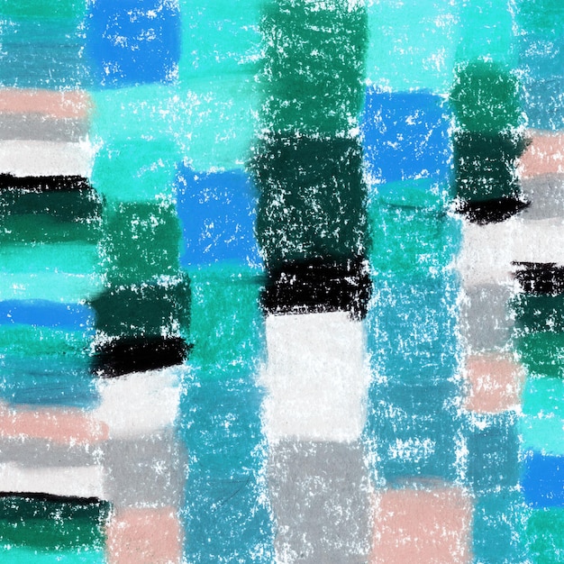 Sfondo plaid a scacchi Blu verde bianco nero motivo plaid disegnato a mano pastello carboncino astratto geometrico