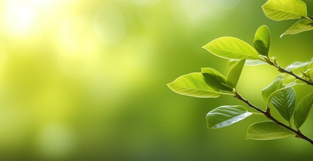 Sfondo primaverile foglie verdi di alberi su uno sfondo chiaro sfocato AI immagine generata