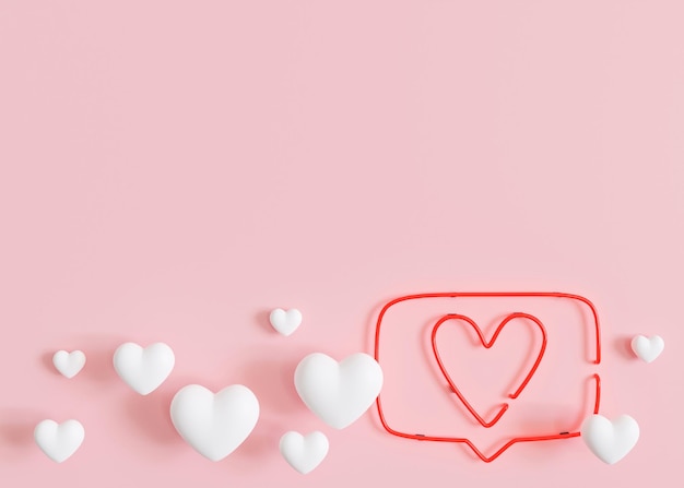 Sfondo rosa con cuori e spazio per la copia San Valentino Festa della mamma Sfondo di matrimonio Spazio vuoto per il logo dell'invito del testo pubblicitario Cartolina d'auguri design Simbolo di amore Rendering 3D